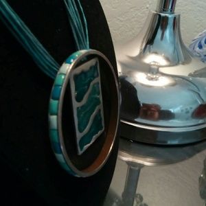 Silver with inlay of Druzy turquoise and bangle
